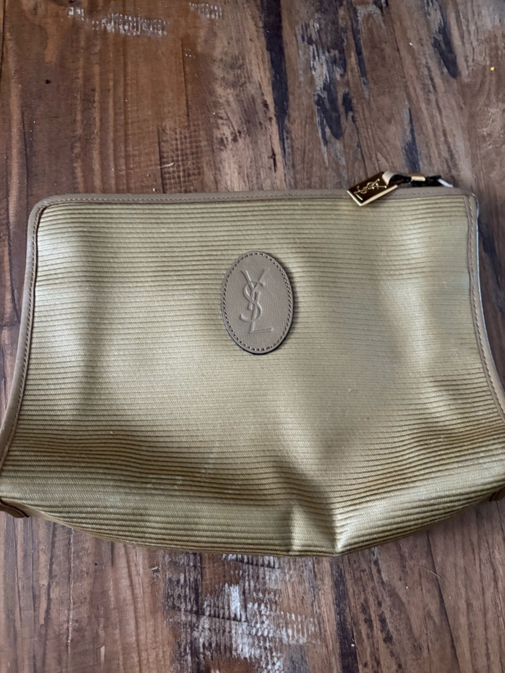 Yves Saint Laurent Metallic Gold Ribbed Cosmetic Pouch